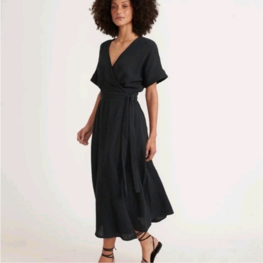 Marine Layer Black Wrap Midi Dress Size S
